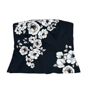 White House Black Market WHBM 12 Floral Print Strapless Black Corset Tube Top